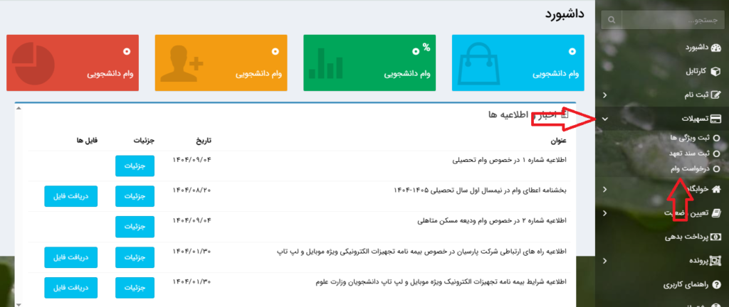 درخواست وام از صندوق رفاه دانشجویی